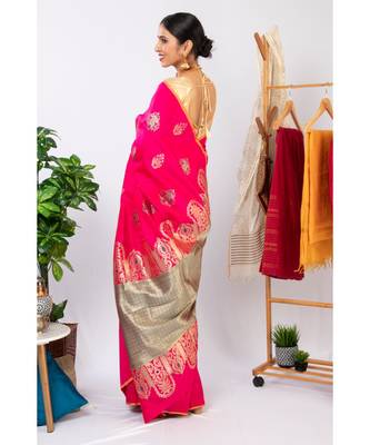 Pink Woven Art Silk Saree With Blouse 4