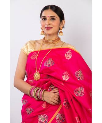 Pink Woven Art Silk Saree With Blouse 5