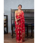 red woven linen saree with blouse