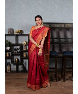 Red Woven Art Silk Saree With Blouse 1