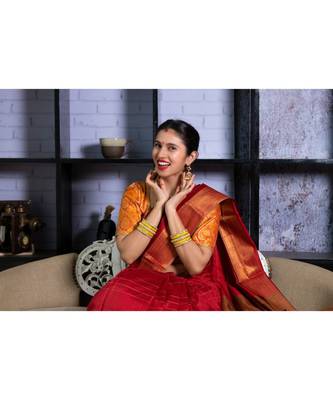 Red Woven Art Silk Saree With Blouse 2