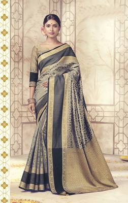 Grey woven silk saree with blouse 1