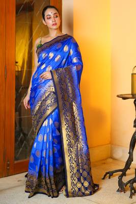 Blue woven silk blend saree with blouse 1