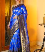 Blue woven silk blend saree with blouse