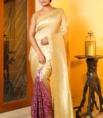 Beige woven banarasi silk saree with blouse