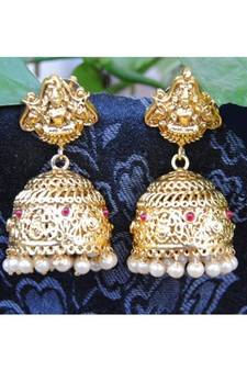 Lakshmi Engraved Ruby Jhumka Earrings