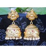 Lakshmi Engraved Ruby Jhumka Earrings