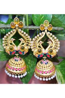 Golden Topaz Enamel Jhumka Earrings