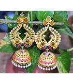 Golden Topaz Enamel Jhumka Earrings
