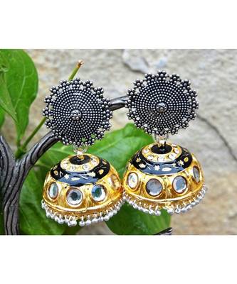 Bold Two Tone Silver Gold Jhumka Earrings 1