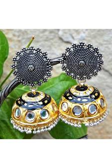 Bold Two Tone Silver Gold Jhumka Earrings