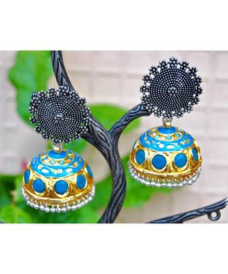 Bold Two Tone Silver Gold Jhumka Earrings 1