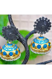 Bold Two Tone Silver Gold Jhumka Earrings