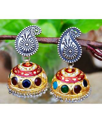 Bold Two Tone Silver Gold Jhumka Earrings 1