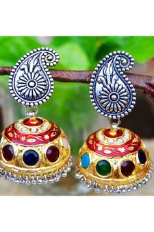 Bold Two Tone Silver Gold Jhumka Earrings