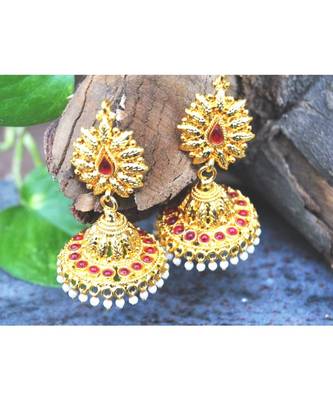 Self Designed Jhumka Earrings with Rubies 1