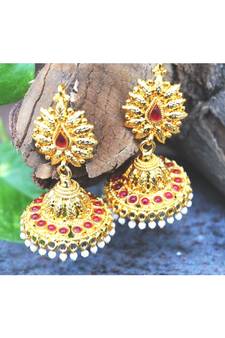 Self Designed Jhumka Earrings with Rubies