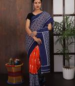 Blue-Orange printed Saree
