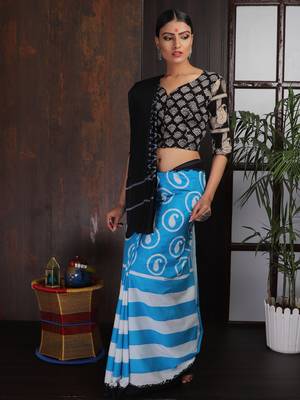 Blue Black Striped Saree 1