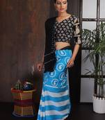 Blue Black Striped Saree