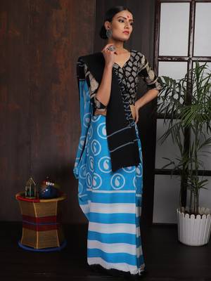 Blue Black Striped Saree 2