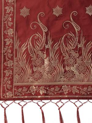 Women's Maroon Woven Banarasi Silk dupattas 2