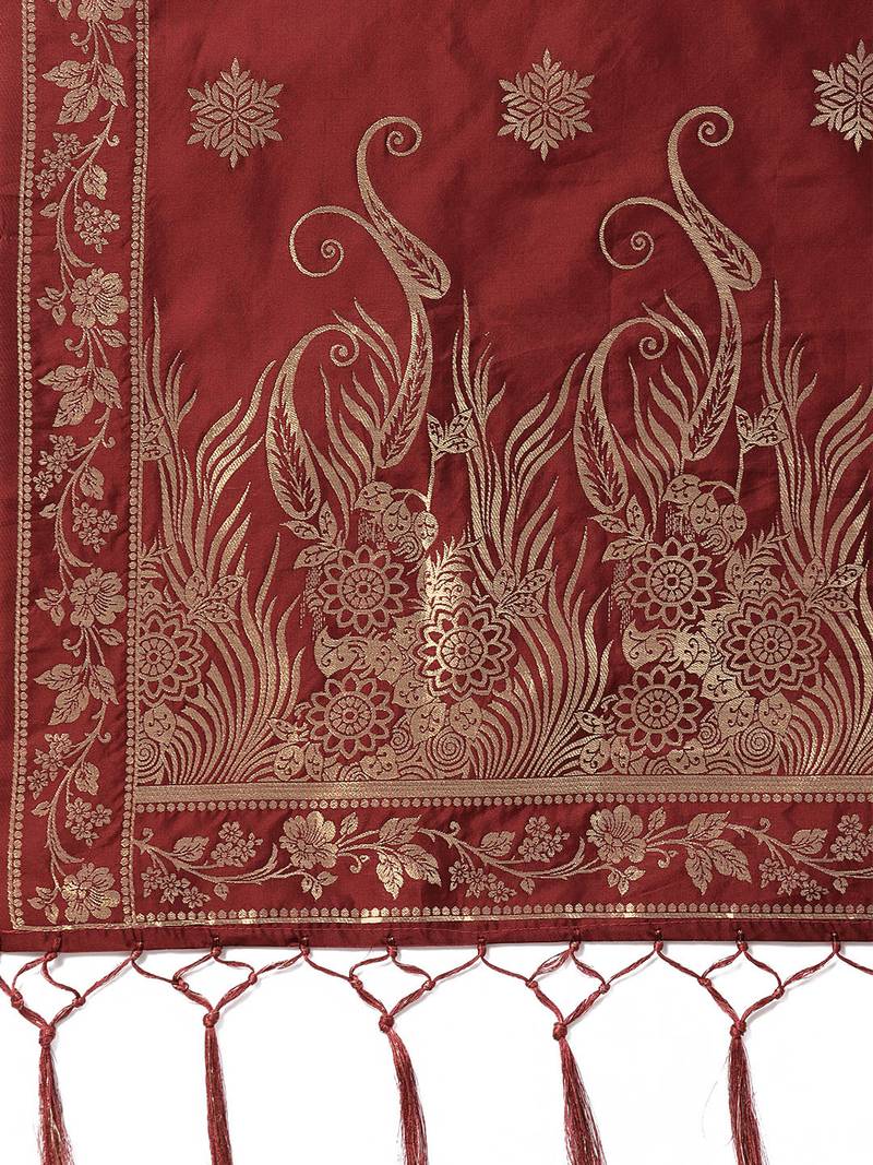 Women's Maroon Woven Banarasi Silk dupattas