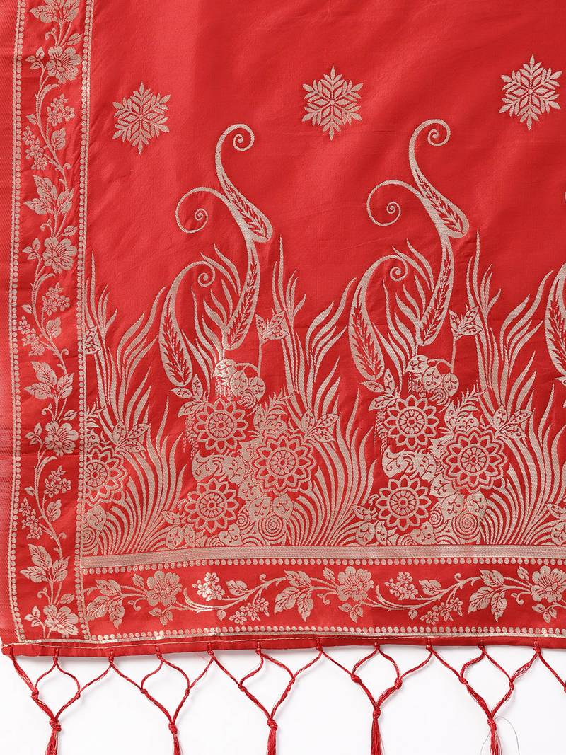 Women's Red Woven Banarasi Silk dupattas