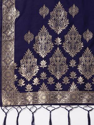Women's Navy Blue Woven Banarasi Silk dupattas 2