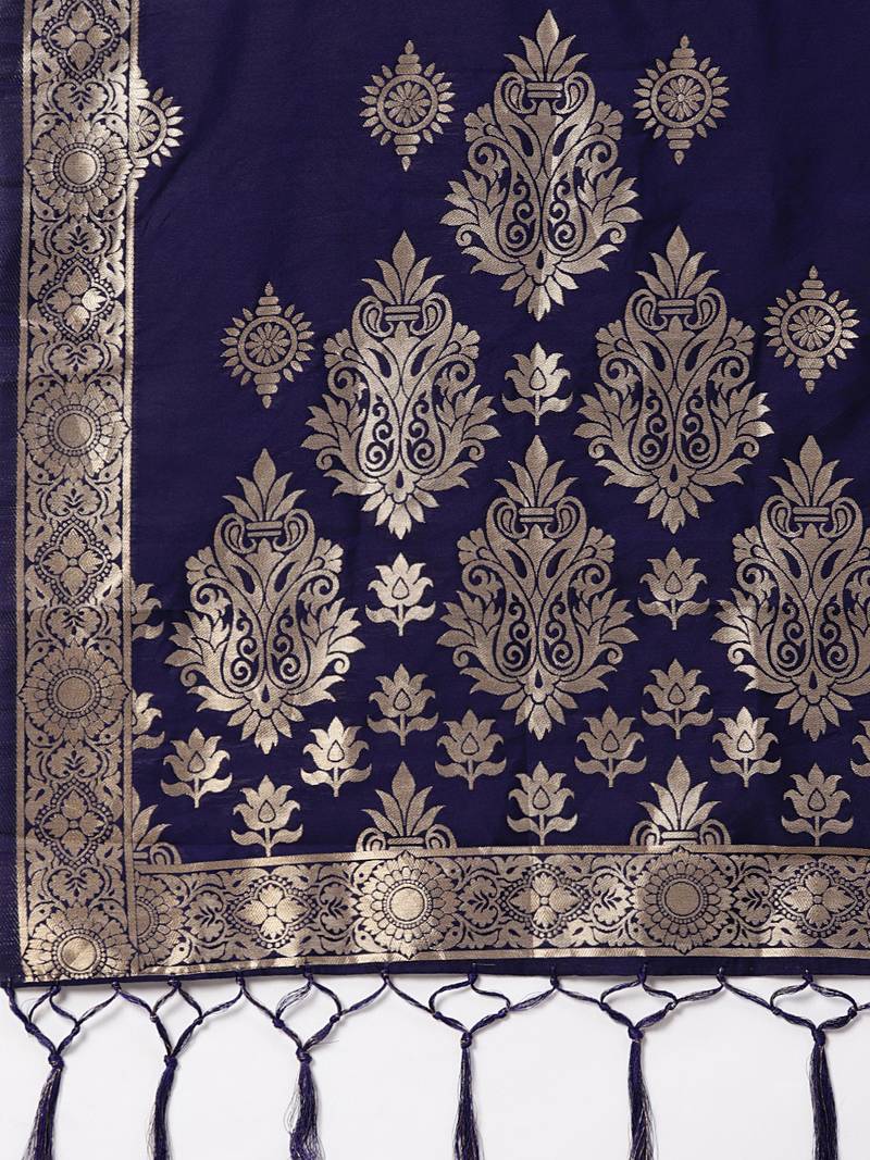 Women's Navy Blue Woven Banarasi Silk dupattas