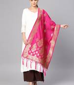 Women's Rani Pink Woven Banarasi Silk dupattas