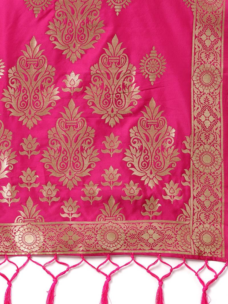 Women's Rani Pink Woven Banarasi Silk dupattas