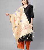 Women's Cream Woven Banarasi Silk dupattas