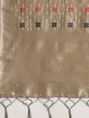 Women's Grey Woven Banarasi Silk dupattas 2