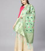 Women's Cyan Green Woven Banarasi Silk dupattas
