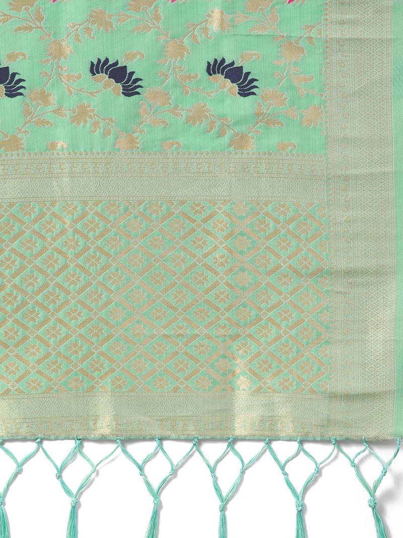 Women's Cyan Green Woven Banarasi Silk dupattas
