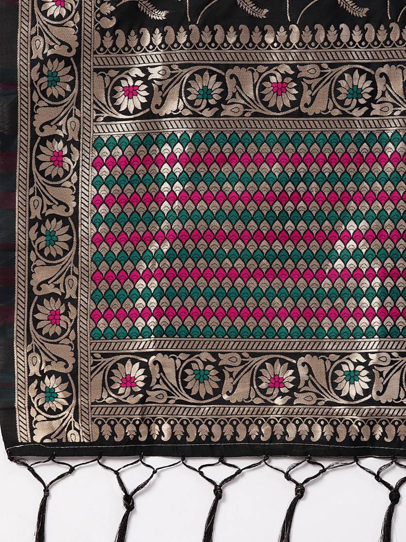 Women's Black Woven Banarasi Silk dupattas