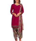Women's Maroon & Grey Synthetic Printed Unstitch Dress Material With Dupatta