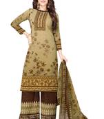 Women's Beige & Brown Synthetic Printed Unstitch Dress Material With Dupatta