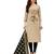 Blissta Women's Beige Cotton Embroidered Dress Material With Banarasi Dupatta