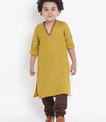 Yellow Plain Cotton Boys Kurta Pyjama