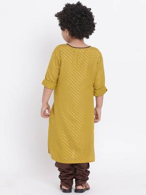 Yellow Plain Cotton Boys Kurta Pyjama 2