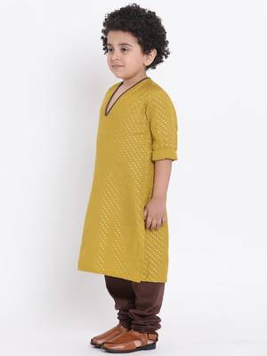 Yellow Plain Cotton Boys Kurta Pyjama 3