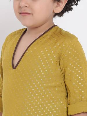 Yellow Plain Cotton Boys Kurta Pyjama 4