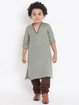 Grey Plain Cotton Boys Kurta Pyjama 1