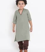 Grey Plain Cotton Boys Kurta Pyjama