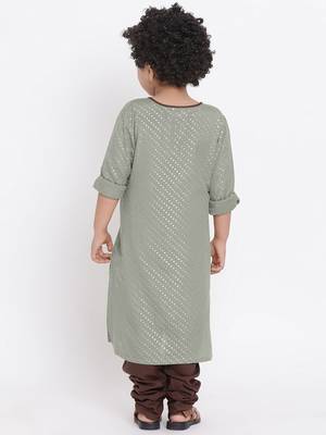 Grey Plain Cotton Boys Kurta Pyjama 2