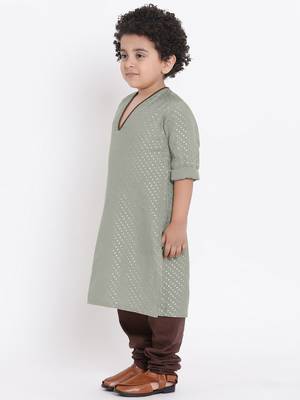 Grey Plain Cotton Boys Kurta Pyjama 3