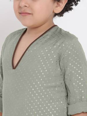 Grey Plain Cotton Boys Kurta Pyjama 4