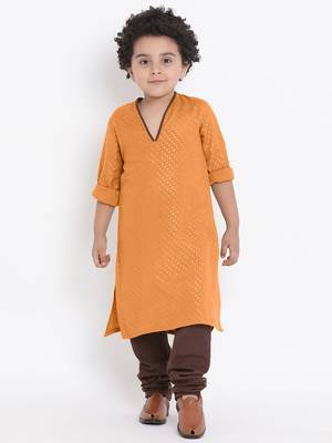 Red Plain Cotton Boys Kurta Pyjama 1